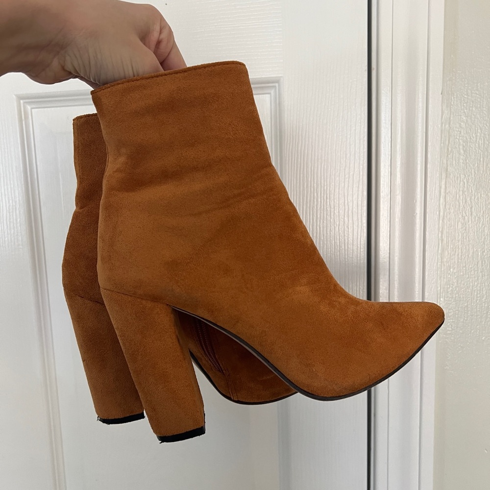 Shein suede like pointed toe heel ankle boots